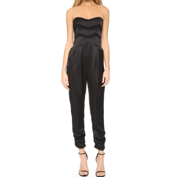 PARKER Carmela Strapless Sweetheart Neck Stripe & Smock Jumpsuit, Black, Small - Picture 5 of 5